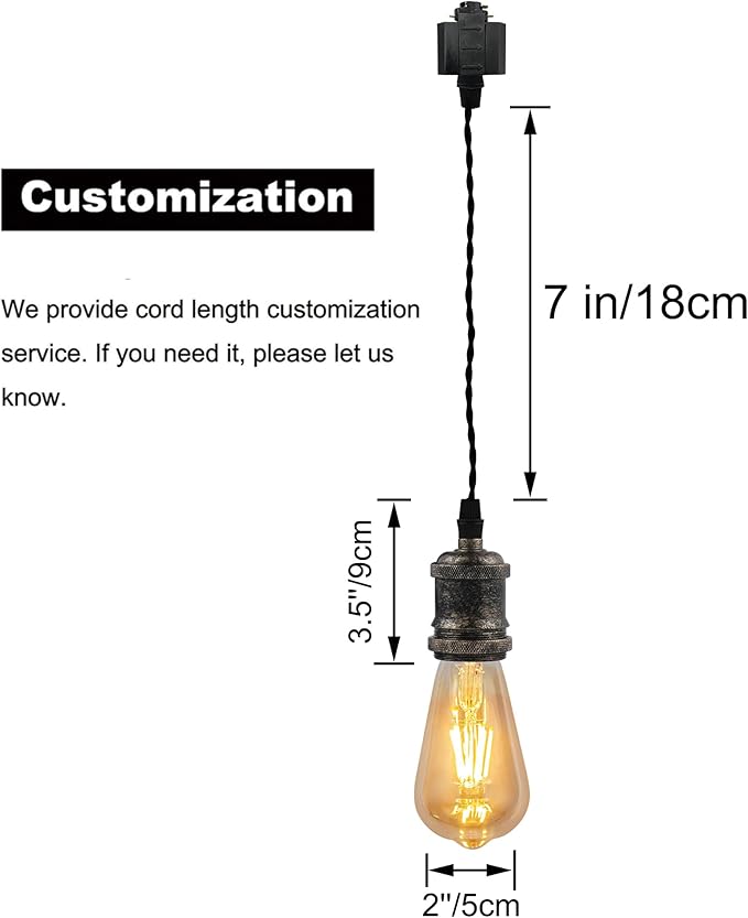Kiven H-Type Track Lighting Pendants,Industrial h Track Pendant Lights with 7 Inch Cord Length Black Weave Rope,3 Pack Track Lighting Fixture,Rusty Gold Finish