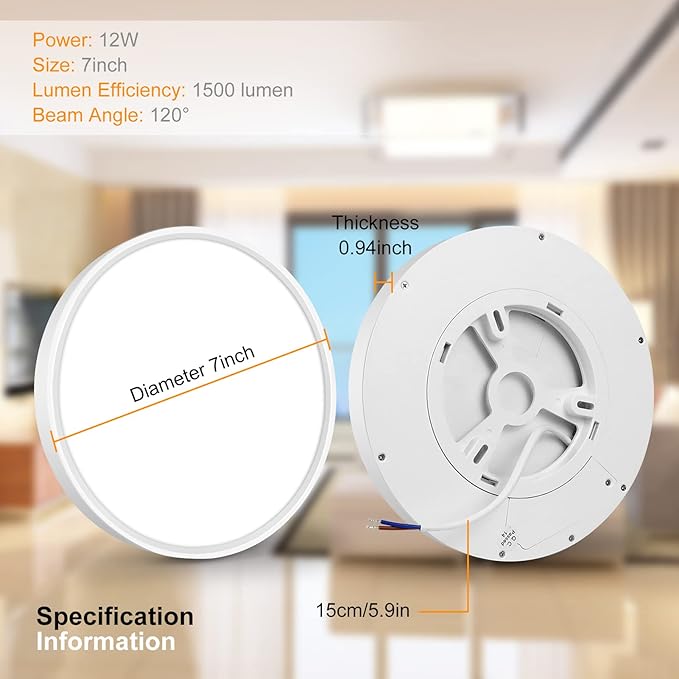 inShareplus LED Flush Mount Ceiling Light Fixture, 1500ML 2800k Warm White 7inch Flat Modern Ceiling Lighting,12W(120W Equiv), Ceiling Lamp Used in Bedroom, Bathroom, Kitchen, Corridor