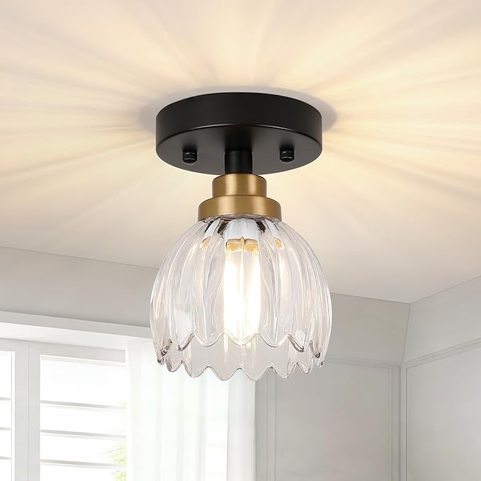 TALOYA Semi Flush Mount Ceiling Light, Close to Ceiling Light Fixtures with Clear Tulip Glass Shades Modern Farmhouse Lighting Fixtures for Hallway Corridor Kitchen Bathroom Bedroom Passway