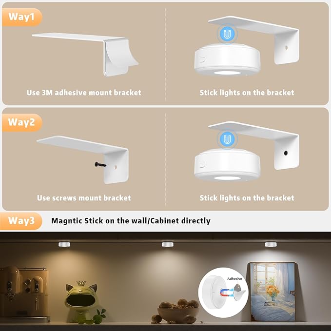 Picture Lights with Remote, Wireless Rechargeable Battery Operated Wall Light 3 Pcs Dimmable and Timer Metal Art Light for Paintings,Display, Wall, Artwork, Gallery (White)