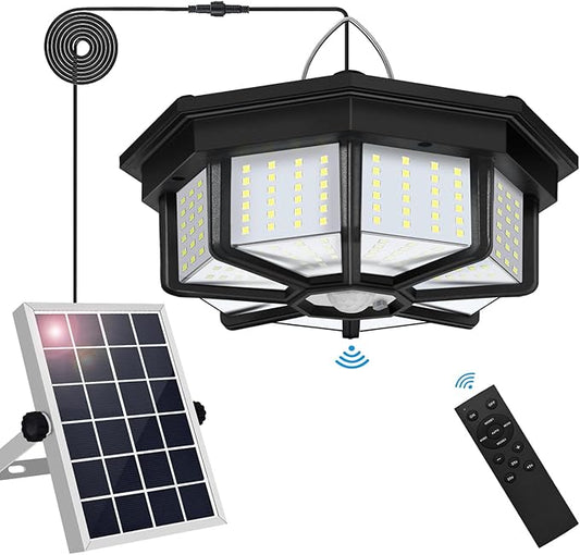 Solar Shed Light Indoor Outdoor, Aqonsie 288LED Solar Powered Motion Sensor Pendant Light Daytime Available, Solar Indoor Lights with 5 Lighting Modes & Remote for Shed Gazebo Barn Garage Home
