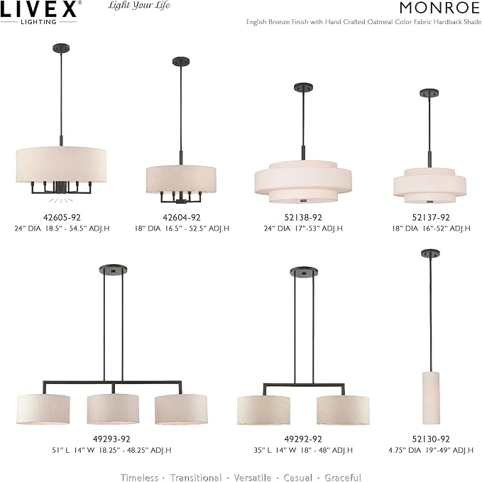 Livex Lighting Fabric Shade 52138-92 Meridian 5 Light English Bronze Pendant