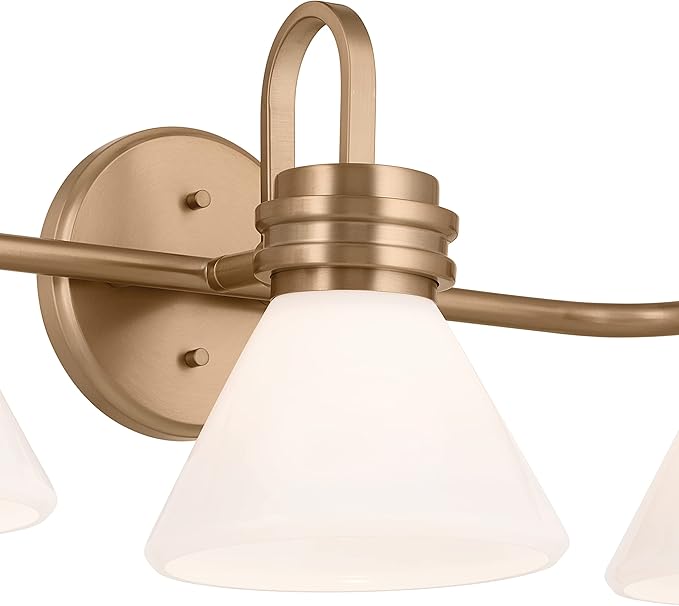 Kichler Farum 26" 3-Light Bathroom Vanity Light Fixture with Opal Glass in Champagne Bronze for Mirror, Modern Wall Mount Over Single or Double Vanity (26" W x 9.5" H), 55155CPZ