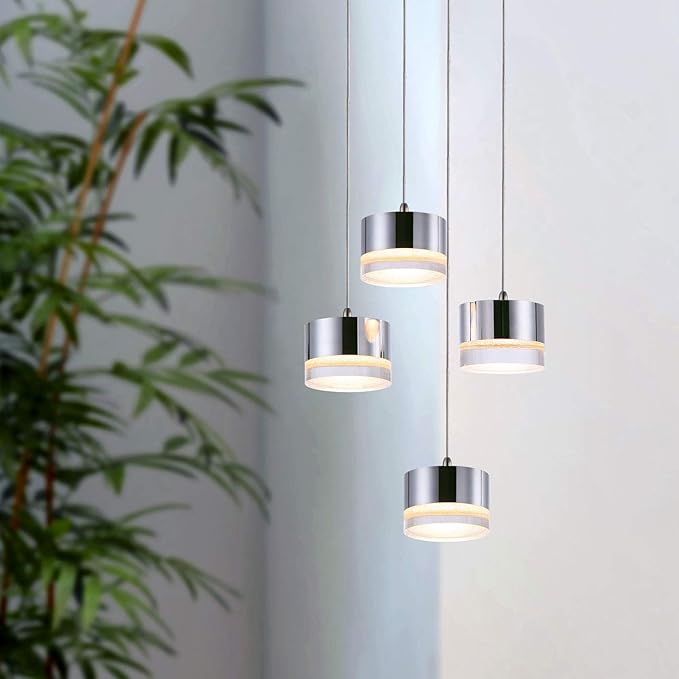 Jupiter 4 Mini Pendant Lighting Nickel - LED Hanging Light Fixture for Kitchen Island, Bar, Foyer - Cluster Pendants - Dimmable, Adjustable Wire, Lamp Bulb Included