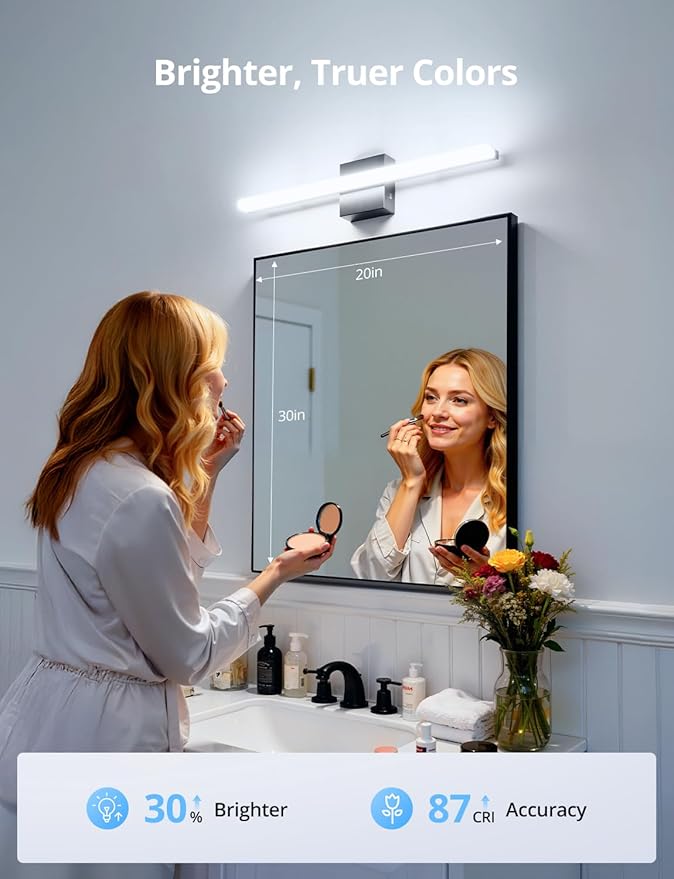 Combuh 24Inch Long Vanity Light for Bathroom 5 Color Adjustable Modern, Bright 14W 1250LM Black Bath Bar Lighting Fixtures Over Mirror IP44 Rustproof Minimalist Led Wall Sconce for Powder Room