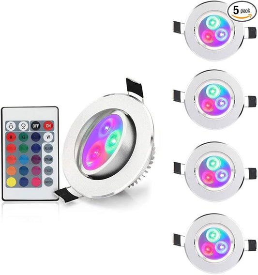 Esbaybulbs 5 Pack LED Color Changing Recessed Lighting 3W RGB Downlight Retrofit Fixture 3 inch Gimbal Recessed Lighting 16 Color Changing Ceiling Light
