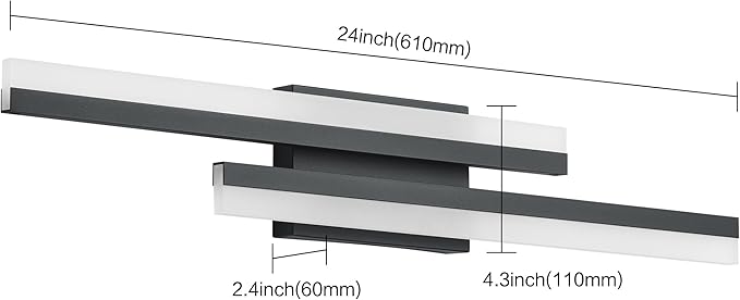 PRESDE 24 Inch LED Bathroom Vanity Light Bar, Modern Black Wall Lighting Fixture Over Mirror 5CCT
