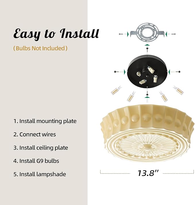 Schoolhouse Vintage Glass Ceiling Light - 14 Inch Cream Yellow Mid Century Modern Flush Mount Lighting Fixtures - Antique Art Deco Lamp for Bedroom Kitchen Entryway Laundry Hallway Foyer Bathroom Hall