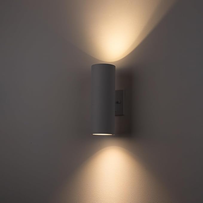 mirrea Modern Outdoor Porch Light Patio Light in 2 Lights with Aluminum Cylinder and Tempered Glass Cover Waterproof Wall Sconce 2 Pack (Matte White)
