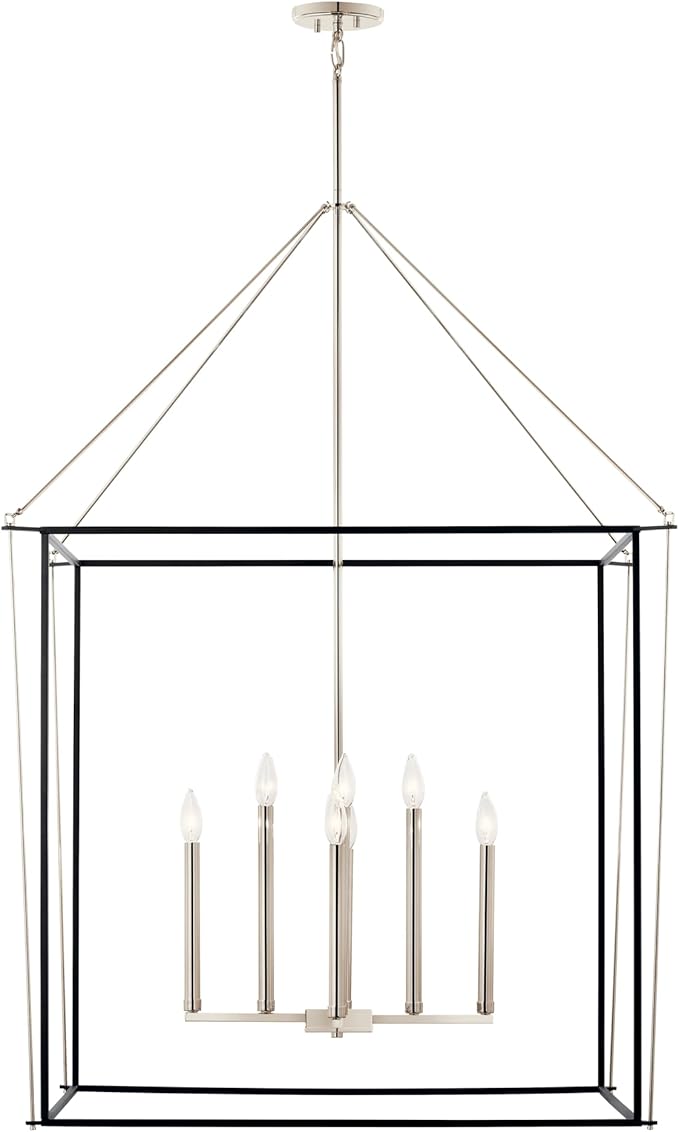 Kichler Eisley 8-Light 2 Tier Foyer Pendant, Soft Modern Light in Polished Nickel and Black, Sloped Ceiling Compatible, for Grand Foyer or Great Room (50" x 34.75" x 34.75"), 52629PN