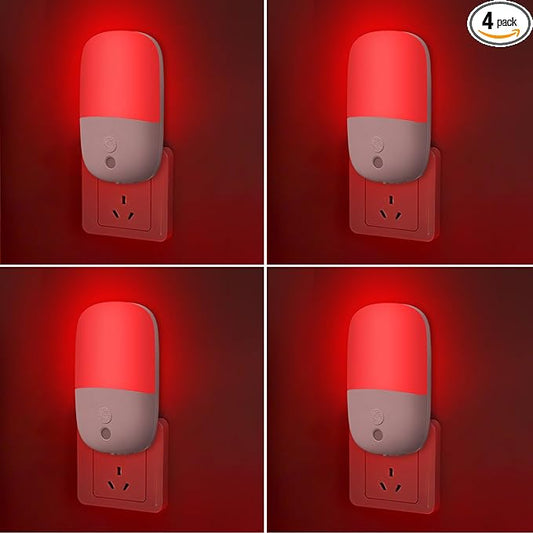 670nm Red Night Lights with Retractable Plug [4 Pack] - 0.5W Red Light Night Light with Dusk to Dawn Sensor - Auto On/Off LED Night Light Plug into Wall Pefect for Bedroom, Bathroom, Hallway