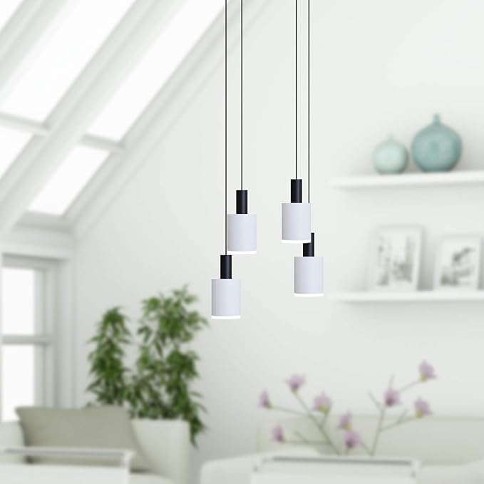 Virgo 4 Mini Pendant Lighting Black-White - LED Hanging Light Fixture for Kitchen Island, Bar, Foyer - Cluster Pendants - Dimmable, Adjustable Wire, Lamp Bulb Included