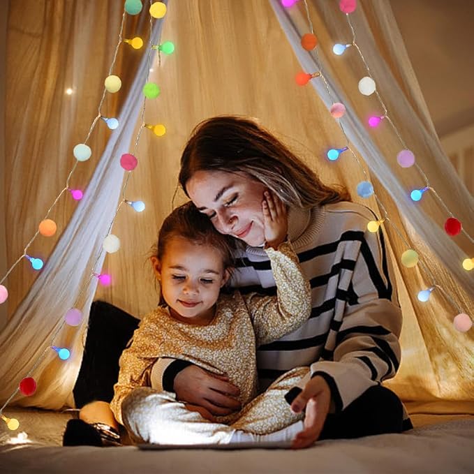 ChiRee 9.85FT String Lights with 20 Cute Pompoms 20 Colorful Ball LED Indoor String Lights Battery Operated with Timer for Home Bedroom Kids Playhouse Birthday Wedding Party Holiday Christmas