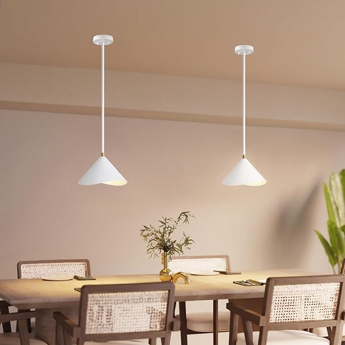 Globe Electric 1-Light Pendant Light, Matte White Metal Shade with Brass Accent, Organic Modern Pendant for Dining Room, Kitchen Island, or Living Room