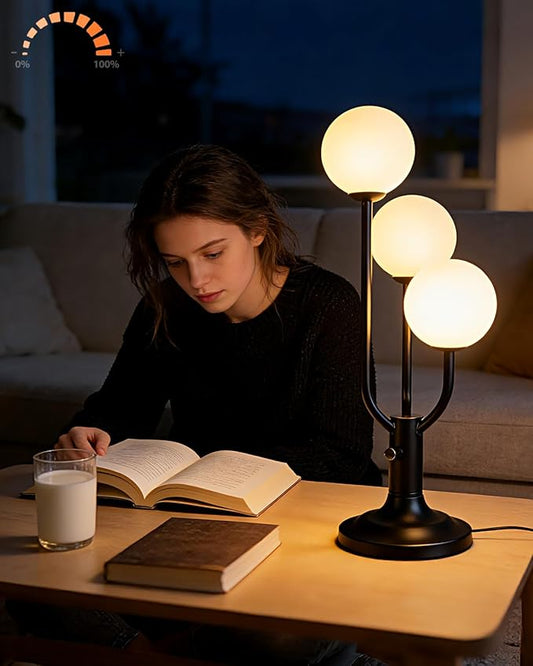 Lightdot Modern Black Globe Table Lamp Dimmable Mid Century 3-Light Desk Lamp 3000K Warmwhite Nightstand Lamp for Bedroom Bedside End Table(G9 Bulb Included)