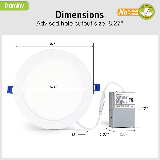 DAMINY 12 Pack 8 Inch LED Recessed Lighting with Junction Box,5CCT,Ultra-Thin Recessed Light,18W 1600lm, Dimmable Canless Wafer Ceiling Light, High Brightness