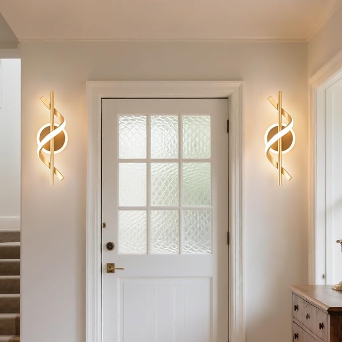 EIDISUNY LED Wall Sconces Indoor, 12W LED Wall Mount Lights, Modern Spiral Wall Lamp, 3000K Wall Light Fixture for Stairs, Living Room, Bedroom, Aisle, Hallway (Warm White, Gold)
