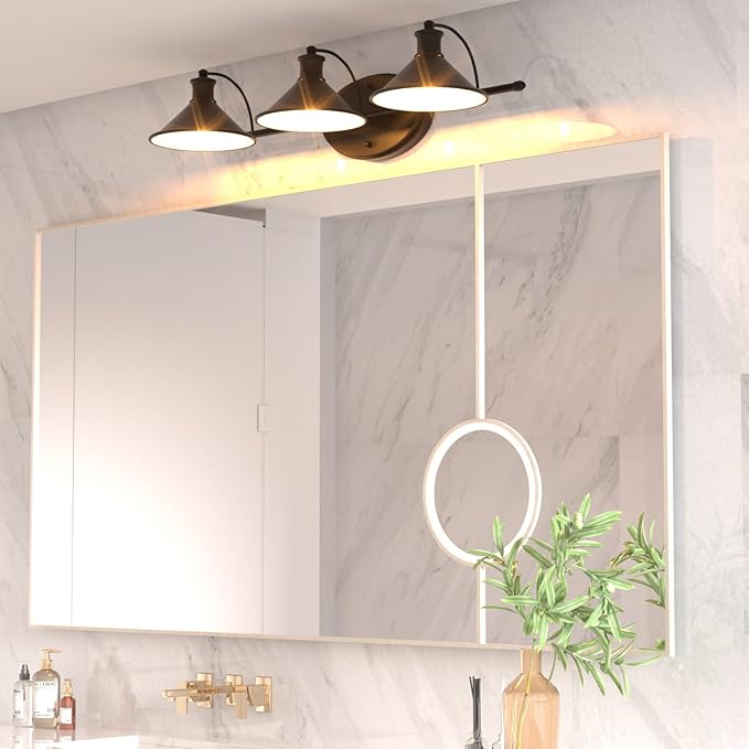 Lightdot Modern Bathroom Light Fixtures, 27 Inch 3-Light Bathroom Vanity Light with Matte Black Shades, 60W Max/120V Farmhouse Wall Sconce, Lighting Fixtures Over Mirror for Kitchen Living Room Cafe