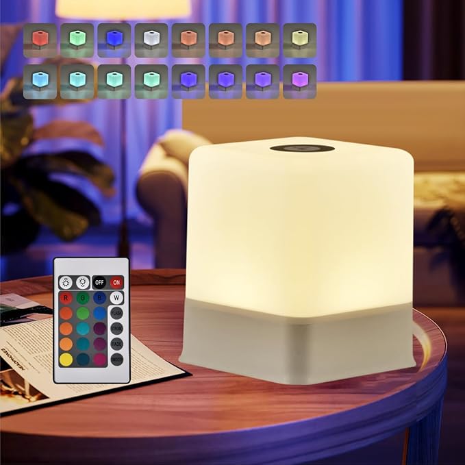 Portable Baby Night Light，Touch Lamp for Bedroom, Rechargeable 2400mAh Small LED Table Lamps, Remote Control, Multi-Color Square Nightstand Lamp,Breastfeeding, Sleep Aid,