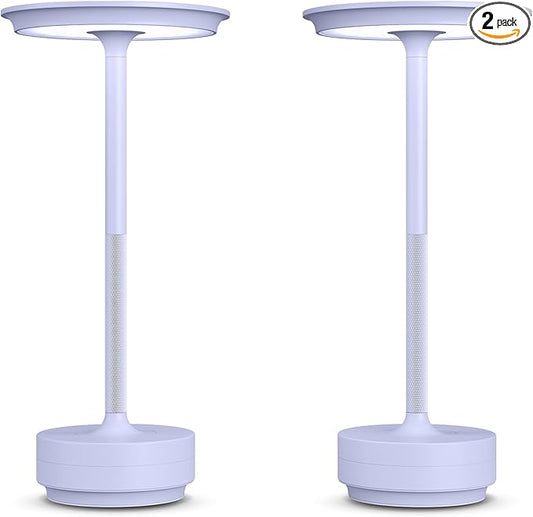 2 Pack Cordless Table Lamps Rechargeable, 5000mAh Portable LED Table Light, 3 Color Stepless Dimming Battery Powered Table Lamp, for Patio/Restaurant/Home/Outdoor.(Light Purple)