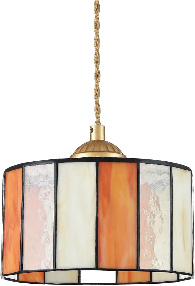 7.7-Inch Tiffany Style Pendant Lights Kitchen Island, Vintage Tiffany Hanging Light with Stained Glass Pendant Light Fixture for Dining Room Bedroom Hallway Bar Home Office