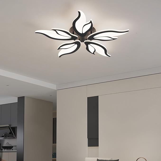 Modern Ceiling Light Fixture, 3000K-6000K Dimmable Flush Mount Ceiling Light, 45W Acrylic Black LED Ceiling Lights for Living Room, Bedroom, Dining Room,23.6In