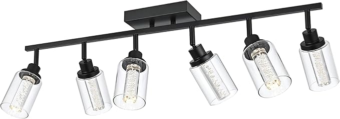 MELUCEE LED Track Light Semi Flush Mount Ceiling Spotlight 6 Lights Bathroom Light Fixtures Over Mirror with Flexibly Rotatable Light Heads, Built-in LED Chips, 5-Color Temperature Adjustable