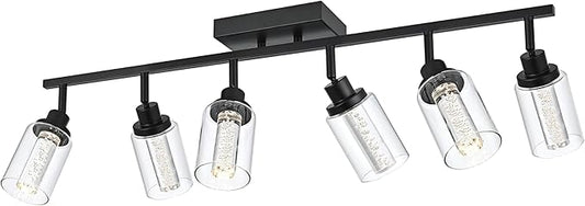 MELUCEE LED Track Light Semi Flush Mount Ceiling Spotlight 6 Lights Bathroom Light Fixtures Over Mirror with Flexibly Rotatable Light Heads, Built-in LED Chips, 5-Color Temperature Adjustable