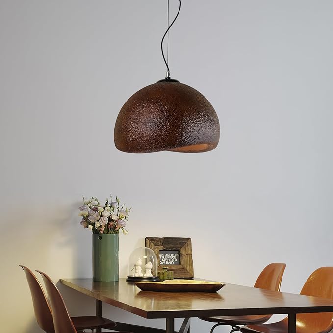 JAYMP Dark Brown 15.7" Wabi Sabi Pendant Light for Dining Room Kitchen Island Farmhouse Hanging Lamp E26 Base Japanese Style Bird Nest Shape Lighting Fixture 40cm/15.7in