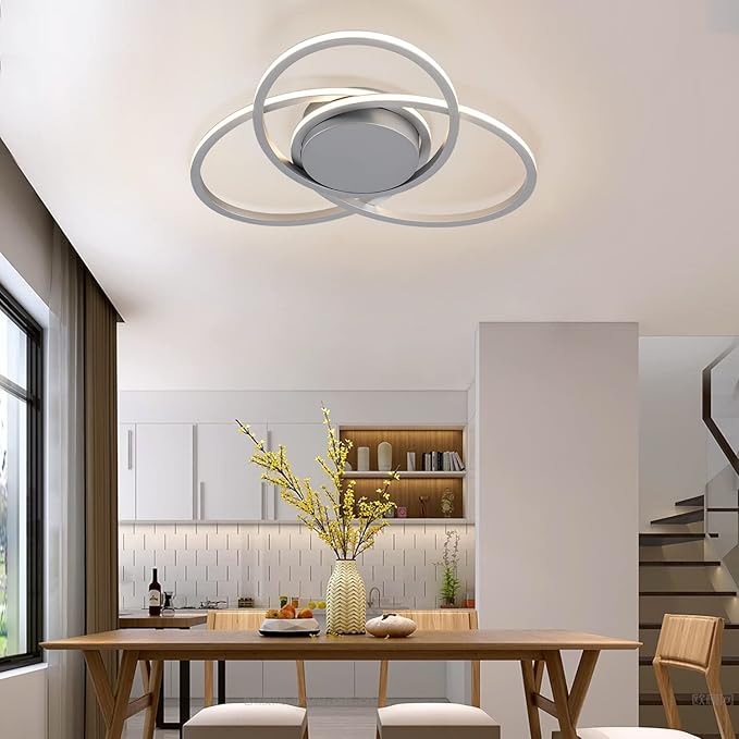 MADEM Modern Flush Mount Ceiling Light - 23.6'' Dimmable LED Chandelier for Bedroom, Living Room, Dining Room,3040LM 38W, Silver
