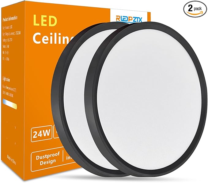 Led Flush Mount Ceiling Light,16 Inch 32w 3480lm,3000k/4000k/6000k 3CCT Selectable, Round Modern Flat Panel Super Slim Led Ceiling Light,for Living Dining Kitchen Bedroom Room (2Pack-Black)