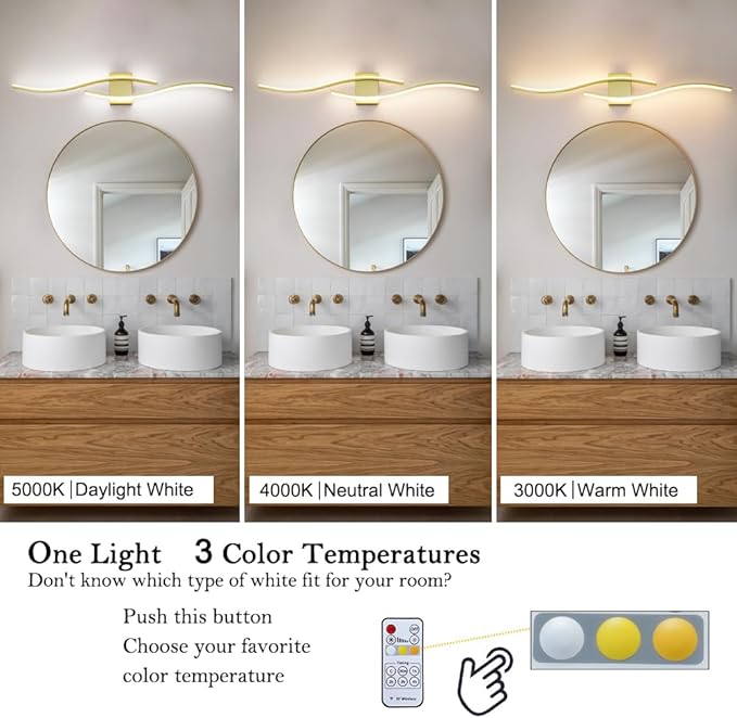 Modern Gold Bathroom Light Fixtures, LED Vanity Light with Remote Control, Bathroom Vanity Light Fixture Over Mirror, Wall Lights for Bedroom, 40.5 inch Wall Sconce Lighting for Home, Living Room