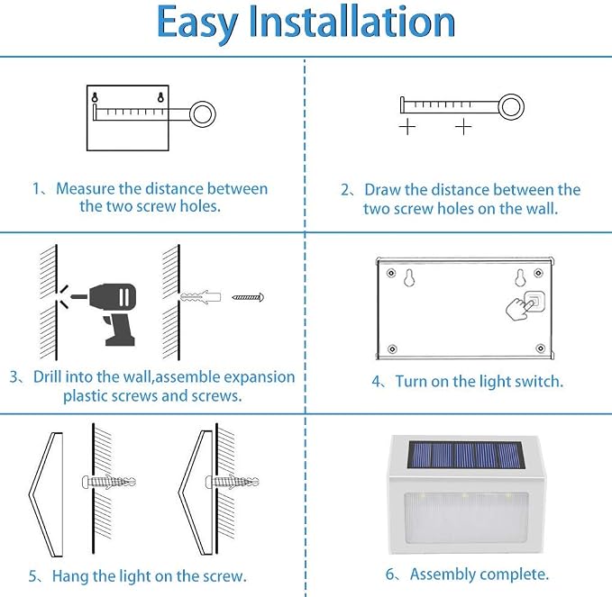 Lightess Waterproof Solar Step Lights for Outdoor Stairs Warm White, 6 Pack | Outdoor Waterproof, Stainless Steel LED, Solar Powered LED For Steps Deck Patio Garden Path Outdoor Decor