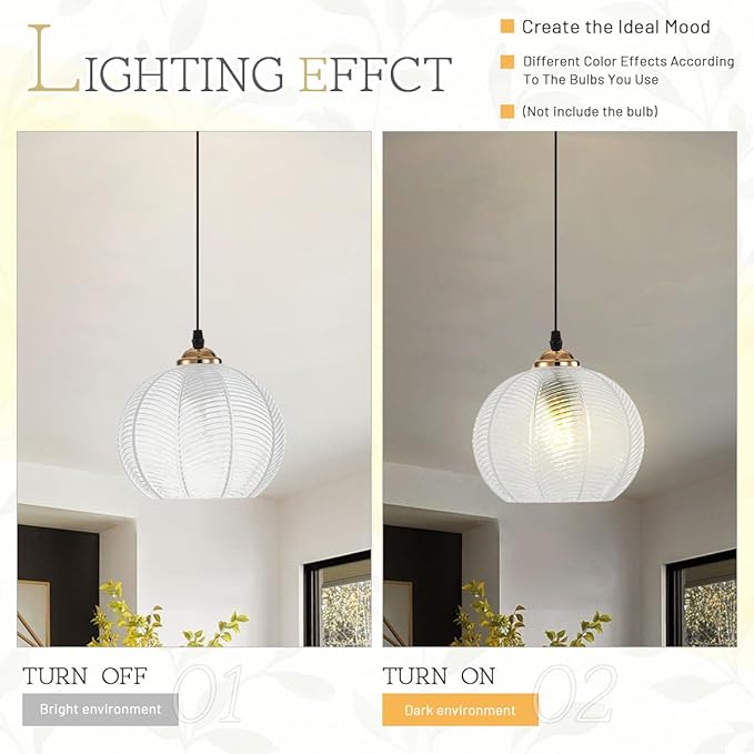 Plug in Pendant with 14.75ft Cord On/Off Switch, Swag Lamp Clear Glass Globe Shade Vintage Pendant Light Plug in Hanging Light for Kitchen Island Dining Room Bedroom