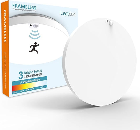 Leetdud Motion Sensor Ceiling Light Indoor Wired, 9 Inch 18W, 5 CCT 2700/3000/3500/4000/5000K, 3 Brightness Settable, 1550LM Flush Mount LED Closet Lights for Stairs Hallway Laundry Porch, White