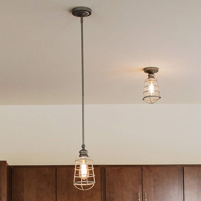 Design House 519686 Ajax Industrial Modern 1-Light Indoor Ceiling Mount Light with Metal Wire Cage for Hallway Foyer Closet, Galvanized Steel