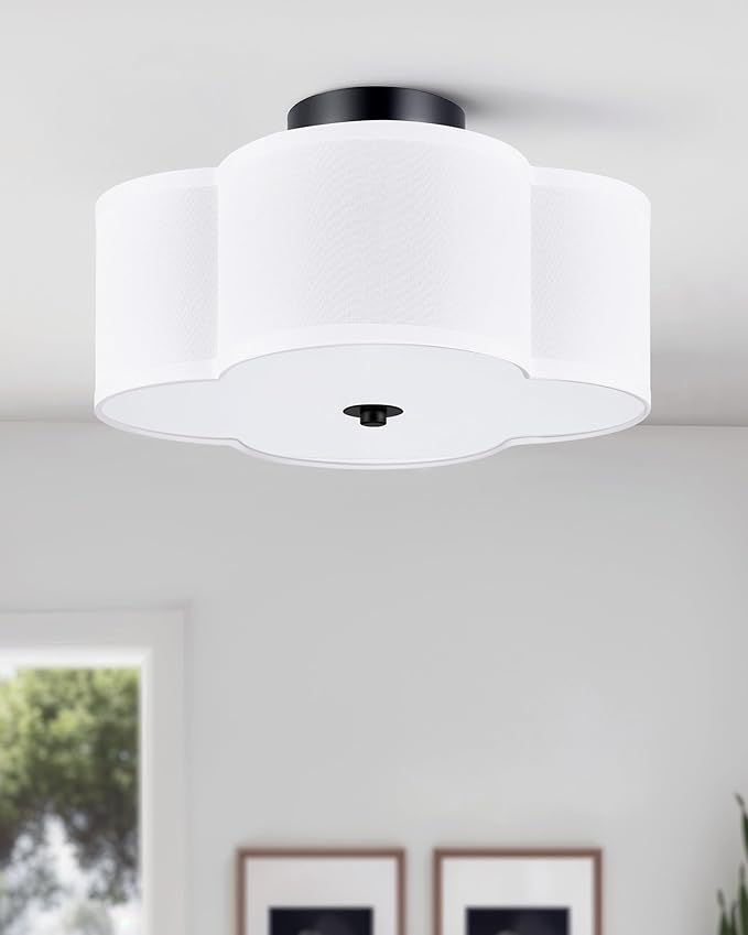 VONLUCE Semi-Flush Mount Ceiling Light, 12.8" Modern 4-Light Ceiling Light Fixture with White Clover-Shaped Shade 4 E26 Sockets for Bedroom Entryway Living Room, Black Finish, ETL Certificated