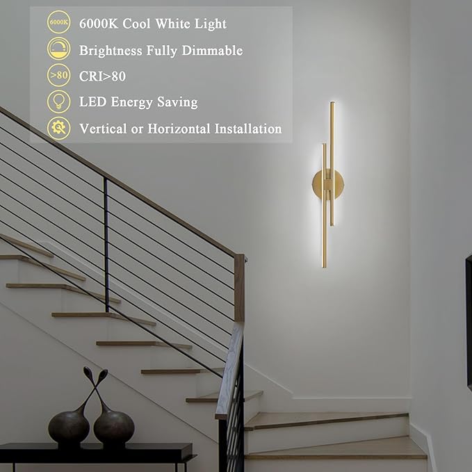 EDISLIVE Dimmable Modern LED Vanity Light Fixtures Bathroom Vanity Wall Lighting, 23.6 in Mirror Vanity Lighting Fixtures for Bathroom Bedroom Makeup Living Room, Gold