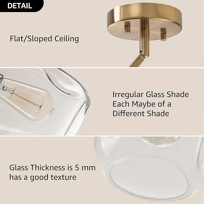 GoYeel Pendant Lights - Brushed Gold Glass Hanging Lamp 2 Pack, Modern Handblown Organic from Glass Pendant Lights Kitchen Island