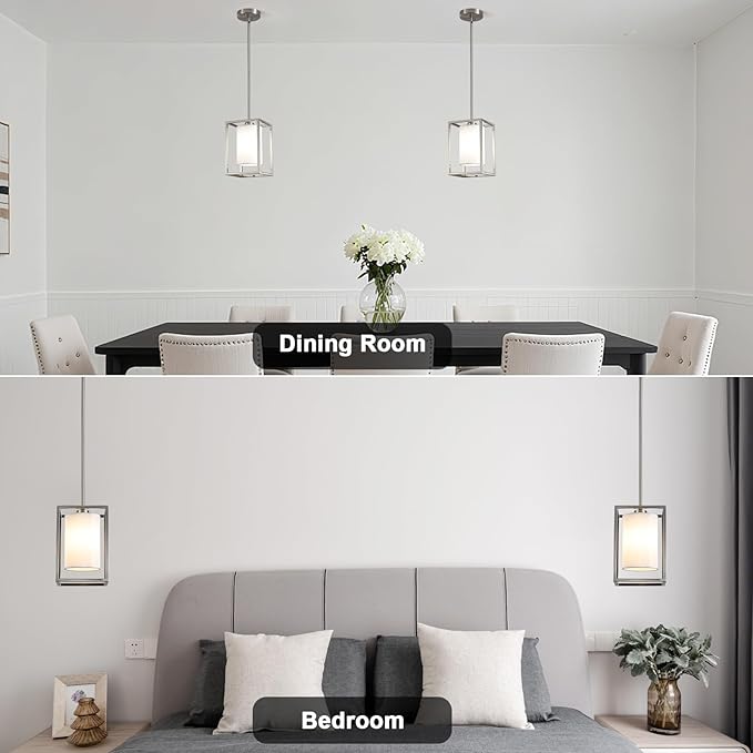 Brushed Nickel Pendant Lights Kitchen Island 2 Pack, Modern Small Lantern Kitchen Pendant Lighting Over Island, Farmhouse Kitchen Island Lights Ceiling Hanging, Industrial Cage Pendant Light Fixtures