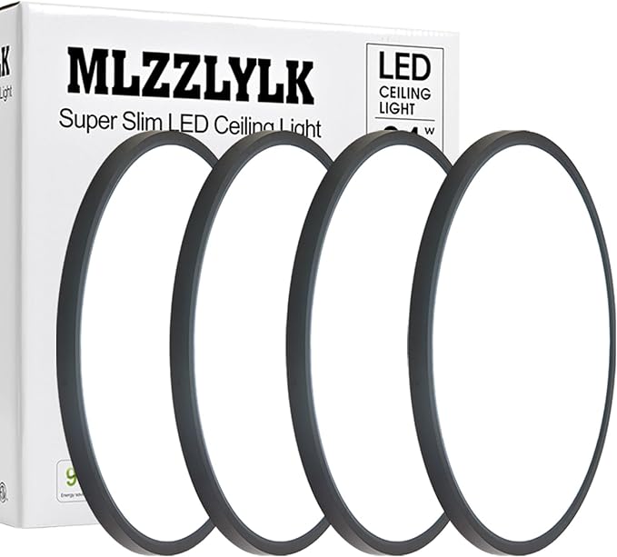 4PK 15.8 inch LED Flush Mount Ceiling Light Fixture,36W Super Slim Black LED Ceiling Light 3600LM,3000K/4000K/6000K CCT Selectable,Close to Ceiling Round Flat Panel light for Bedroom,Kitchen,Hallway