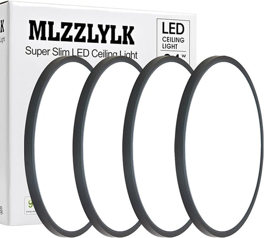 4PK 15.8 inch LED Flush Mount Ceiling Light Fixture,36W Super Slim Black LED Ceiling Light 3600LM,3000K/4000K/6000K CCT Selectable,Close to Ceiling Round Flat Panel light for Bedroom,Kitchen,Hallway