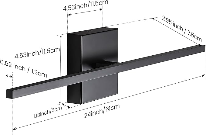 Black Bathroom Light Fixtures - 24 Inch Black Vanity Lights for Bathroom Led Vanity Lighting Bar Over Mirror Dimmable Wall Sconce with 3500K Warm White