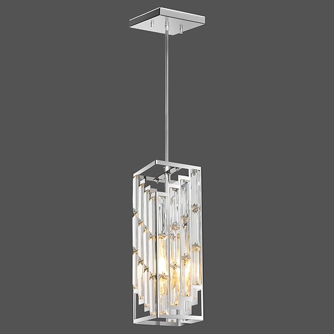 Chrome Pendant Lights Kitchen Island 1 Pack, Mini Crystal Chandeliers, Modern Pendant Lights Ceiling Lighting Fixtures for Kitchen Island, Dinning Room, Bedroom