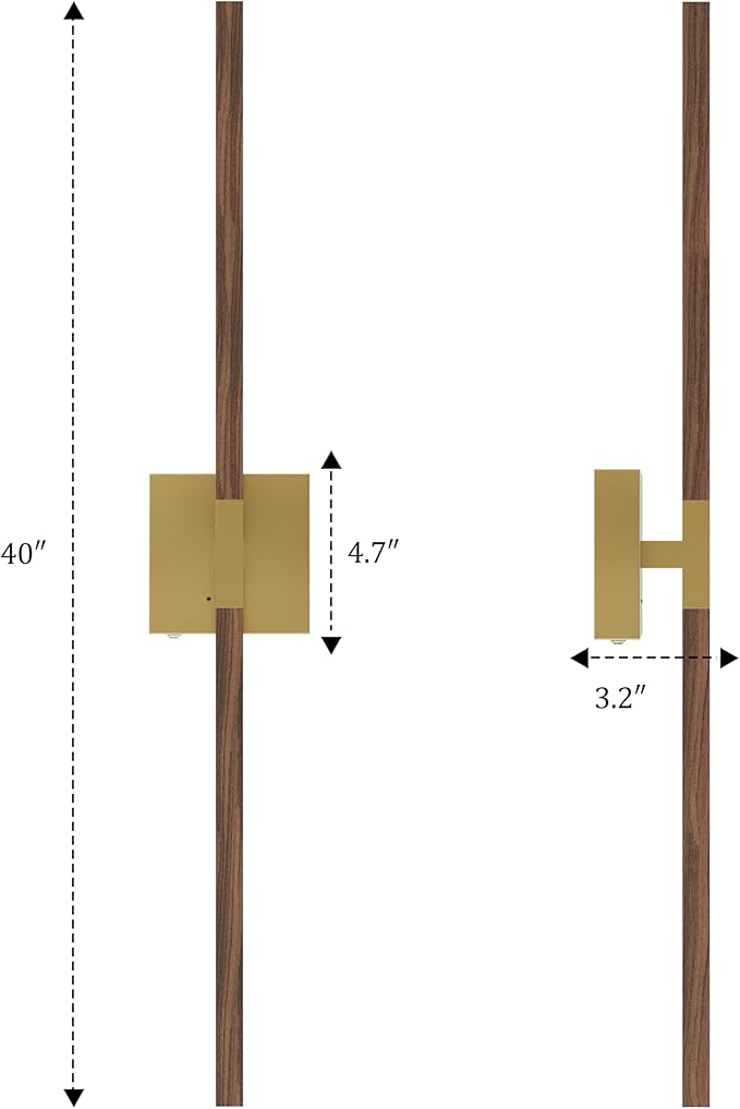 Rayogale 40 Inch Rechargeable Battery Operated Wall Sconce Set 2, 8000mAh Cordless, 3000K/4500K/6000K, Dimmable, Remote, Touch Control, 360° Rotation for Living Room Gold Walnut 2 Pack