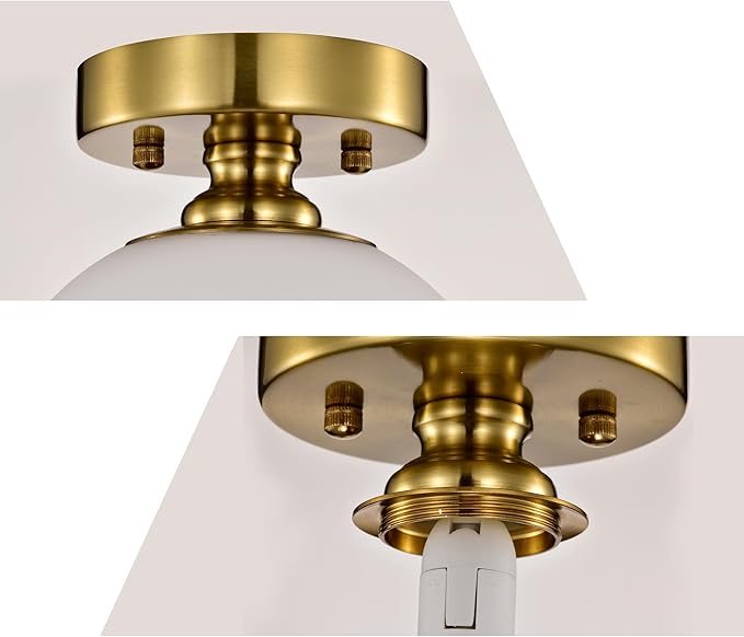 Alighting Gold Semi Flush Mount Ceiling Light – 7" Opal Glass Globe, Mid-Century Modern Ceiling Light Fixture for Bedroom, Bathroom, Closet, Hallway, Entryway – Easy to Install