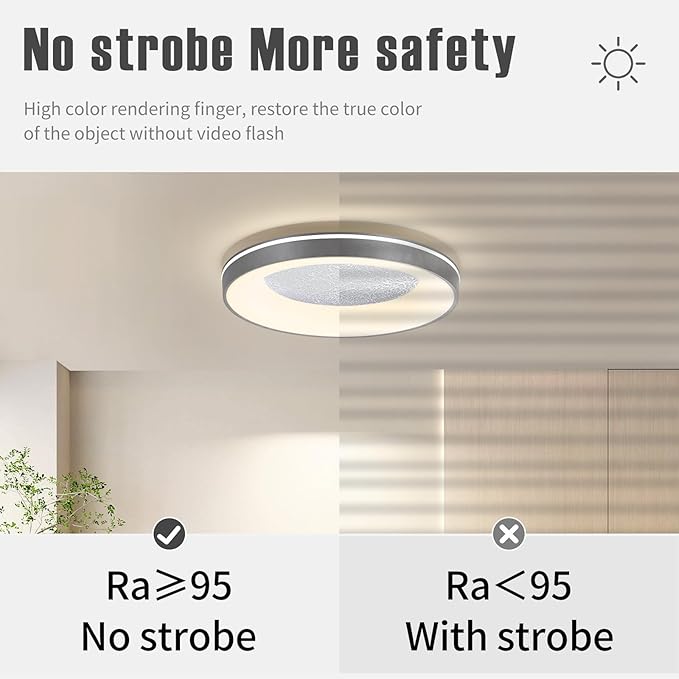 LED Flush Ceiling Light, 19in Grey Round Ceiling Light Dimmable 3000K/4500K/6500K Color Recessed Lamp for Living Room, Bedroom, Office,Hallway