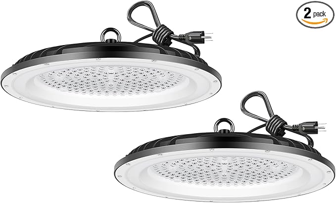 2 Pack UFO LED High Bay Light 150W, High Bay LED Shop Lights,21000 LM 6500K High Bay LED Lights Commercial Lighting Fixture for Warehouse Workshop Barn Factory, IP65 Waterproof,Power Cord Included
