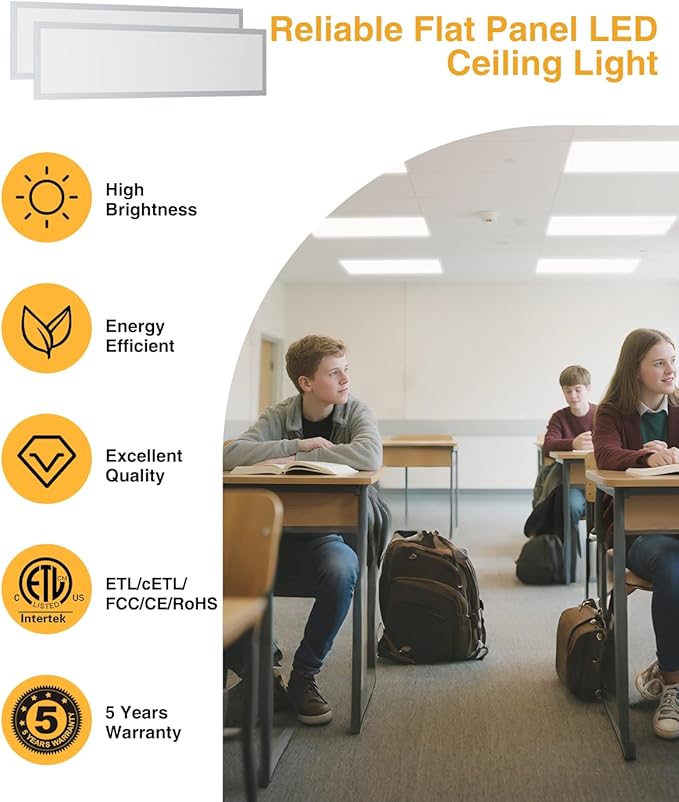 1x4 LED Flat Panel Light, Drop Ceiling Lights Fixture, Selectable Features, 20W/25W/30W/35W/40W, 3000K/3500K/4000K/5000K/6500K, Dimmable (0-10V), for Office Kitchen, ETL Listed (1x4FT-6Pack)