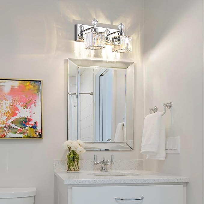 PRESDE Crystal 2 Light Bathroom Vanity Lights Chrom Bathroom Lights Fixtures Over Mirror Modern Bedroom Hallway